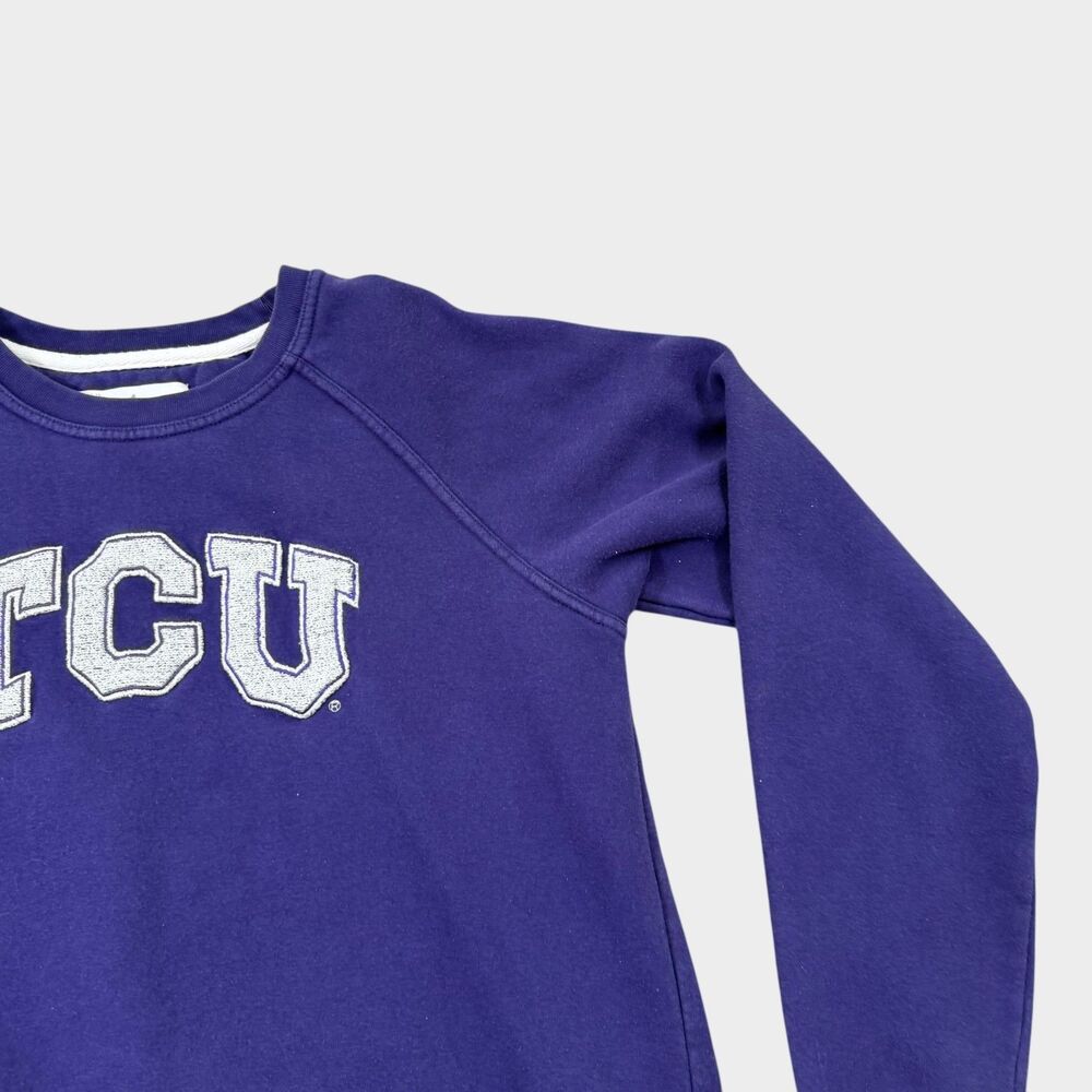 TCU Horned Frogs Sweatshirt Men's Large Purple Spell Out Raglan League NCAA - Picture 3 of 9